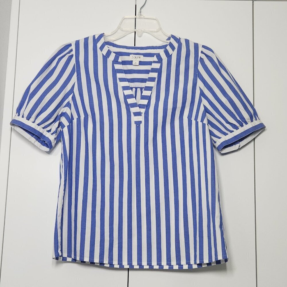 J.Crew Blue & White Striped Poplin Short Sleeve Top Size S